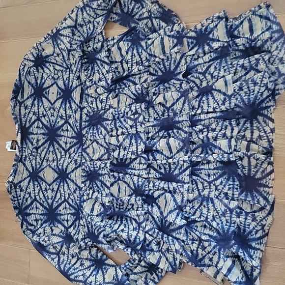 Jean Paul Gauntier Soleil Rare Tie Front Sunburst cardigan top blue tan XL - Picture 7 of 11